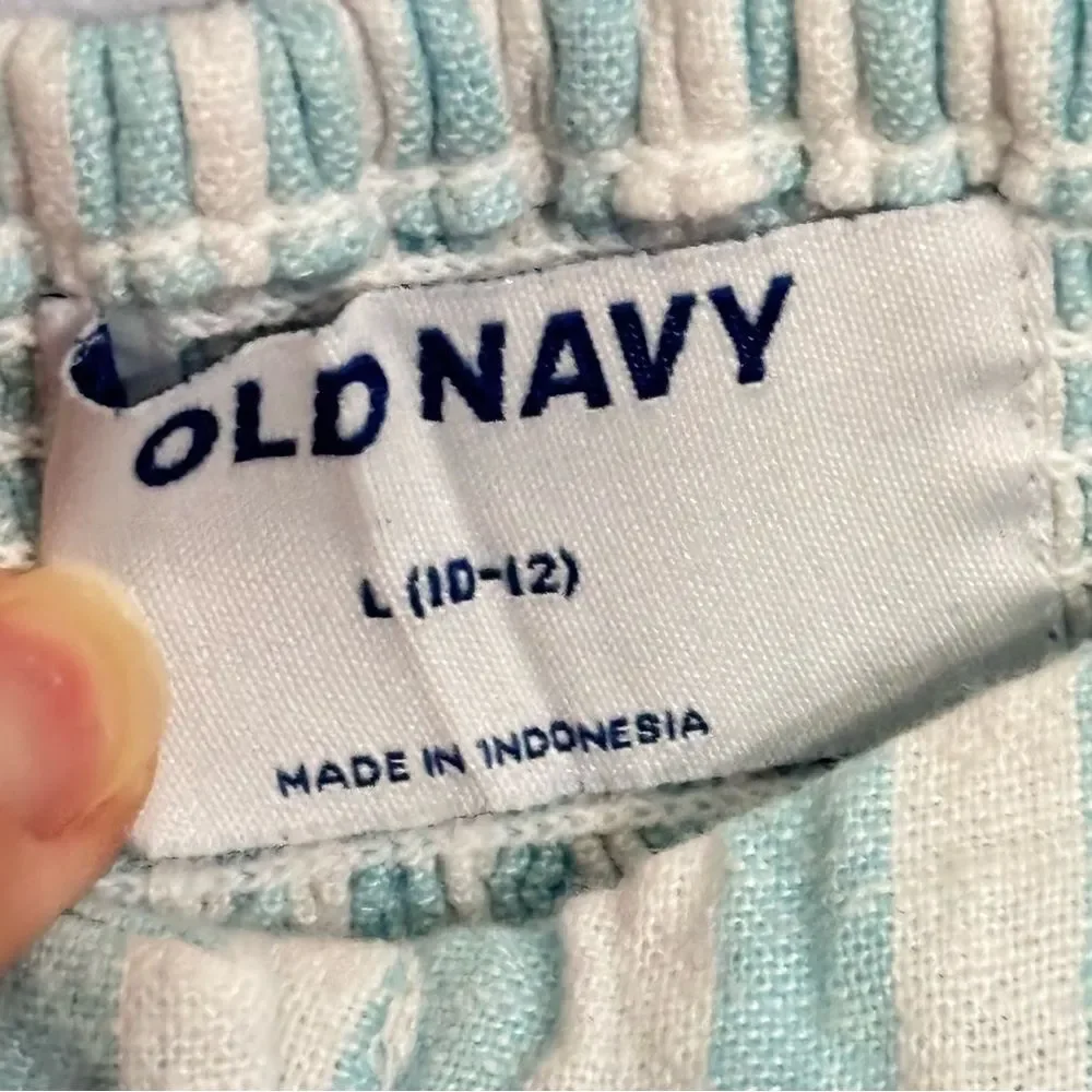 Old Navy | Girls Linen Striped Blue White Button Down Romper Jumpsuit Size L